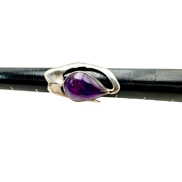 Stunning Vintage Modernist Womens Ring Sterling Silver Amethyst Size 6.5 - Picture 9 of 9